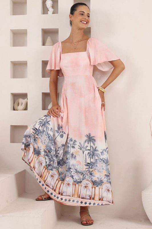 Ashby Maxi Dress - On Or Off Shoulder A-Line Dress With Pockets In Armena Print