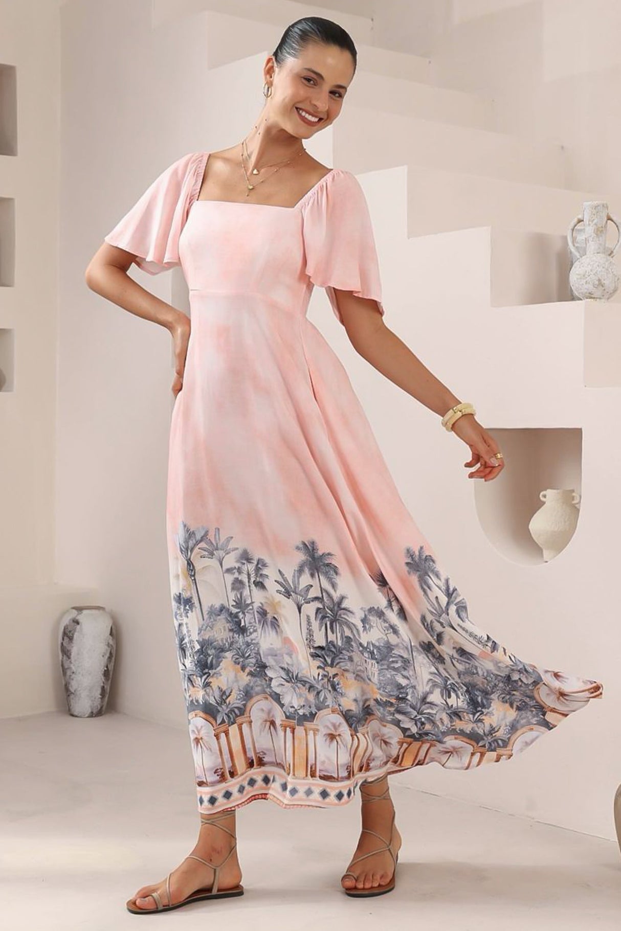 Ashby Maxi Dress - On Or Off Shoulder A-Line Dress With Pockets In Armena Print