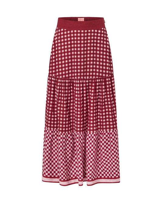 Barcelona Tiered Maxi Skirt - Crimson Haze