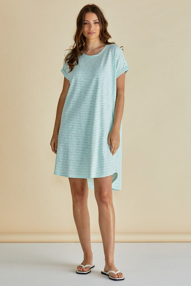 Maxine T-Shirt Dress - Green Stripe