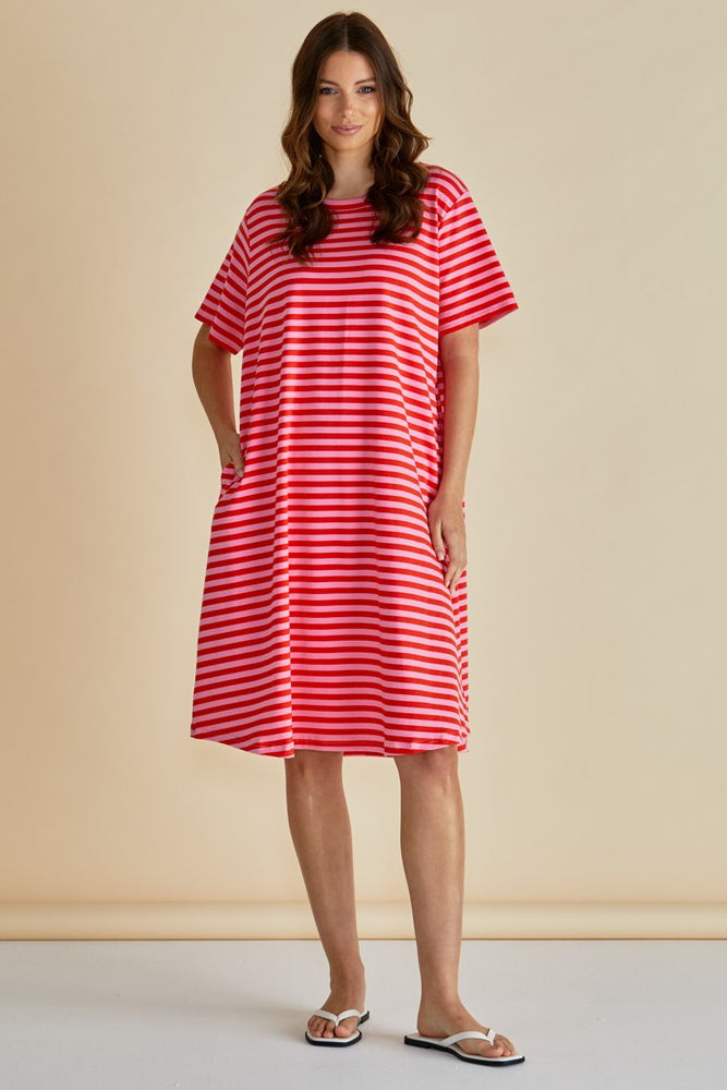 Eloise T-Shirt Dress - Pink/Red Stripe