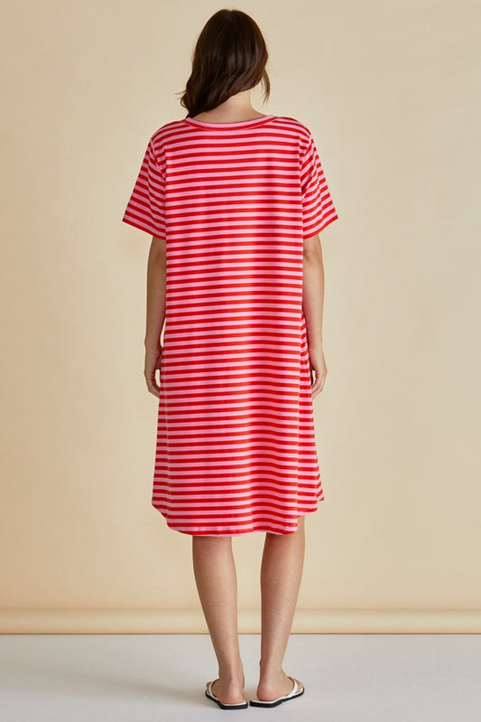 Eloise T-Shirt Dress - Pink/Red Stripe