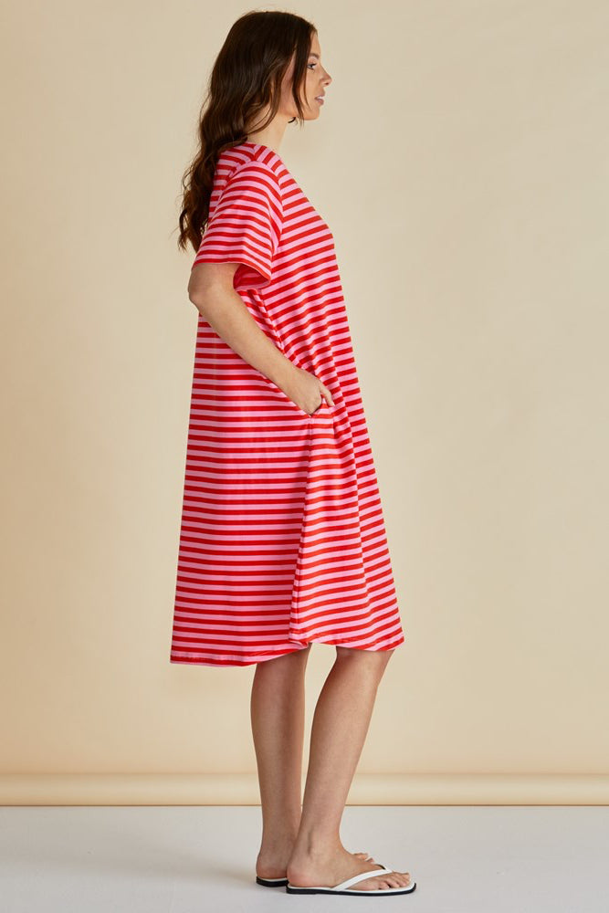 Eloise T-Shirt Dress - Pink/Red Stripe