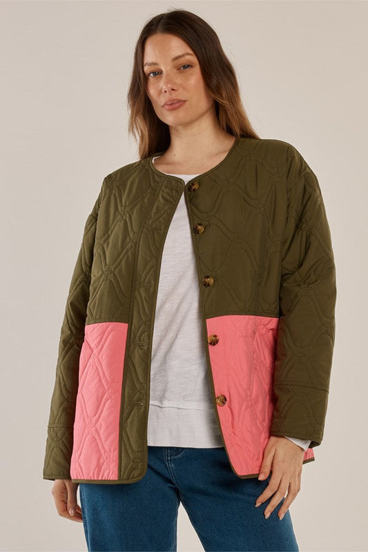 Quincy Jacket - Khaki/Pink