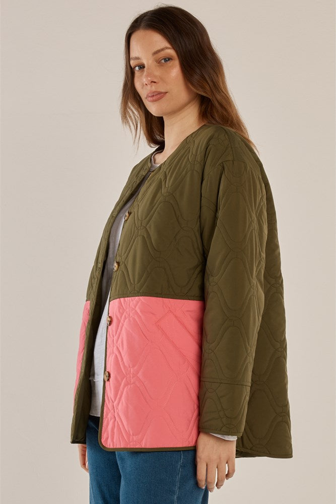 Quincy Jacket - Khaki/Pink