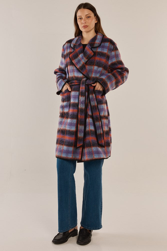 Oslo Coat - Purple/Orange Check
