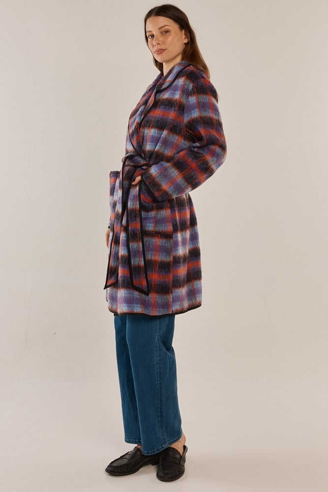 Oslo Coat - Purple/Orange Check