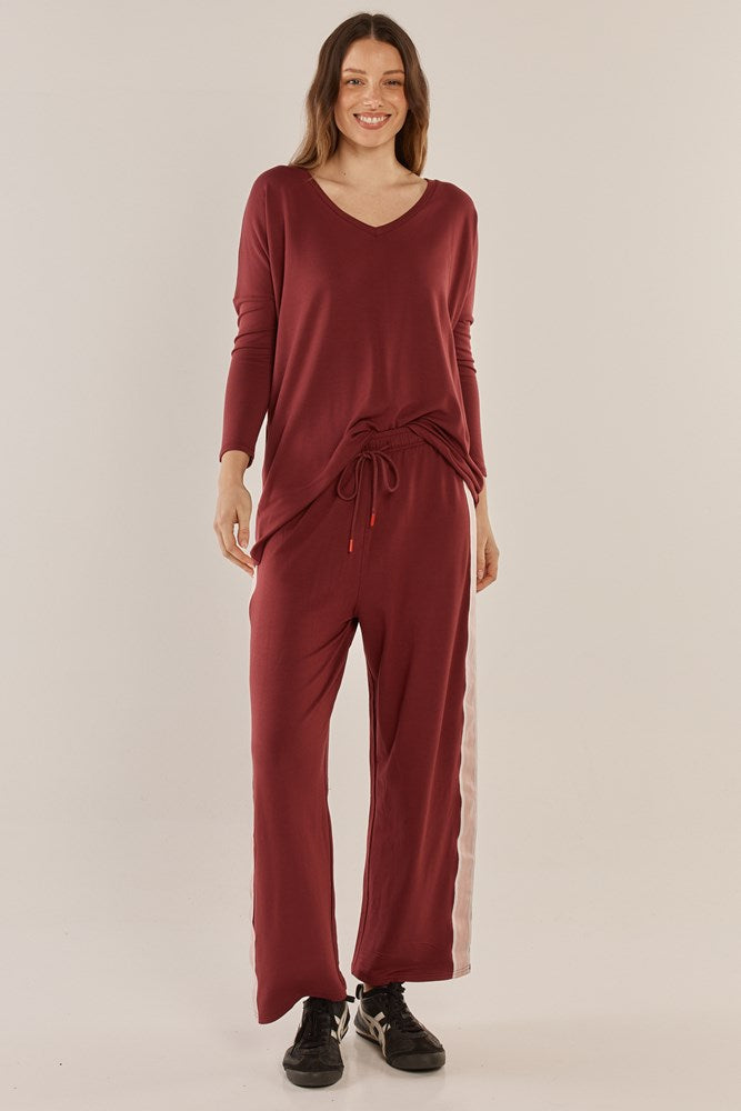 Evelyn Wide Leg Jogger - Burgundy