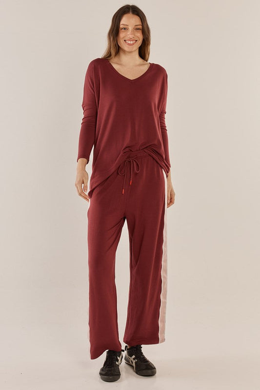 Evelyn Wide Leg Jogger - Burgundy