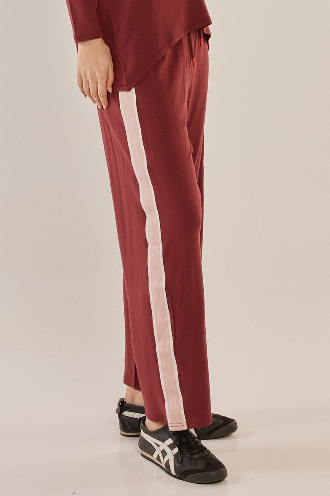 Evelyn Wide Leg Jogger - Burgundy