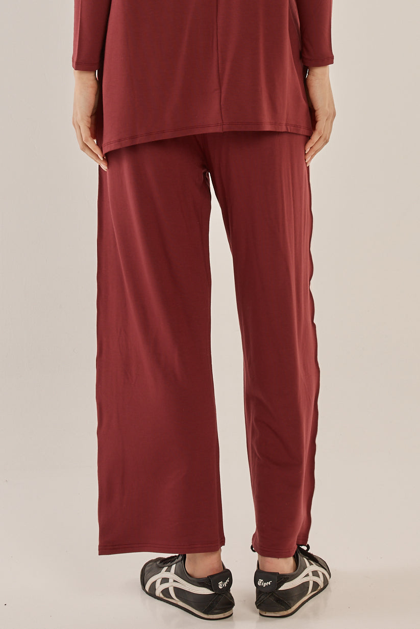 Evelyn Wide Leg Jogger - Burgundy