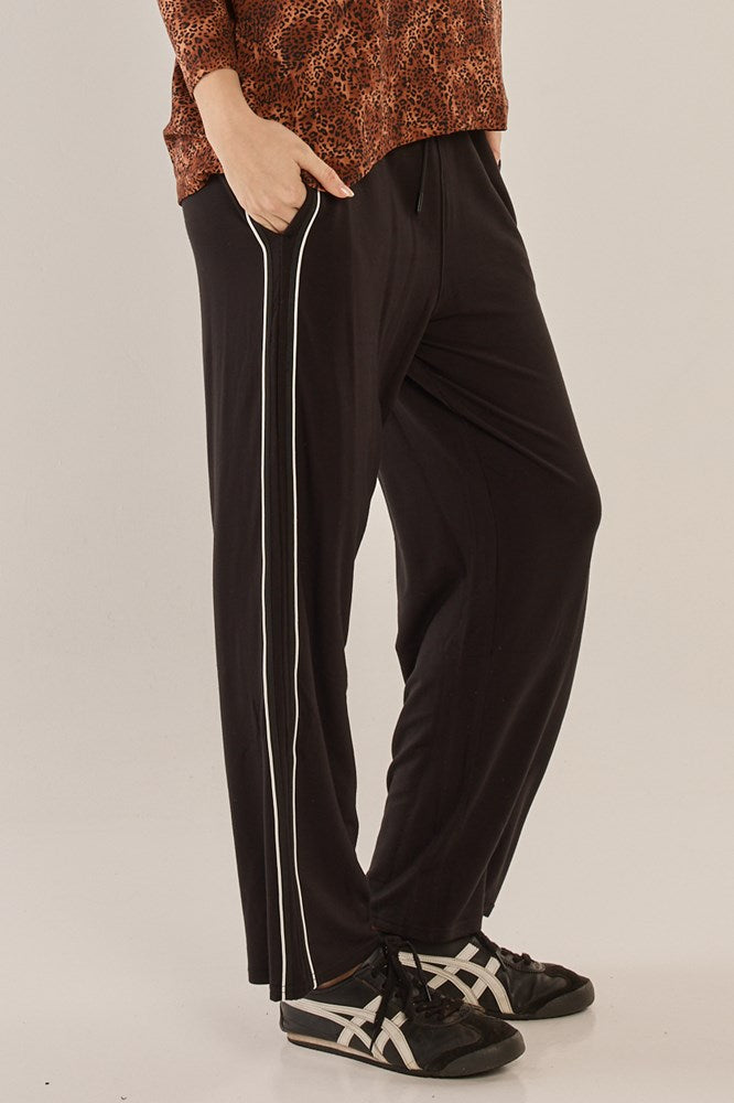 Evelyn Wide Leg Jogger - Black/White