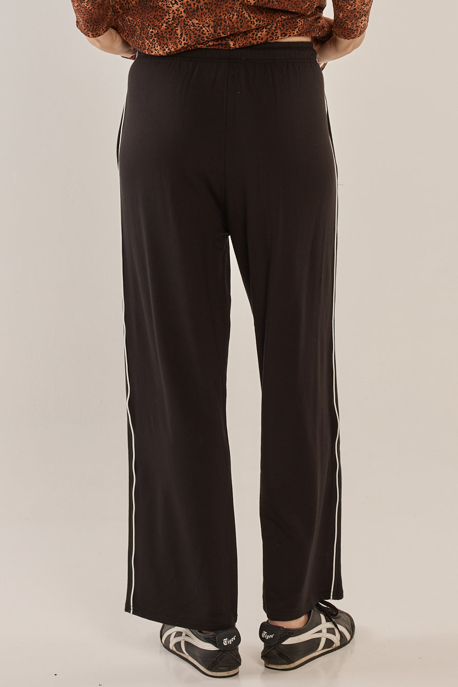 Evelyn Wide Leg Jogger - Black/White