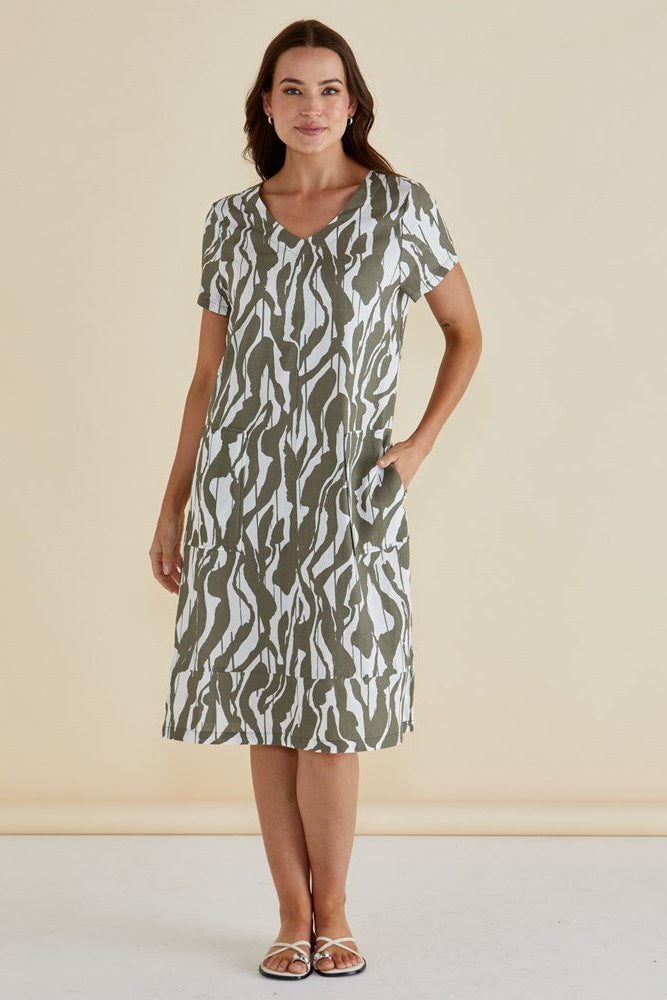 Elwood Dress - Olive Geometric Print