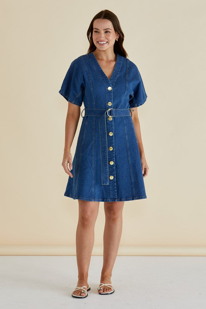 Fiori Denim Dress - Mid Wash