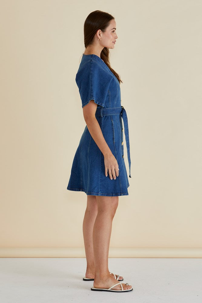 Fiori Denim Dress - Mid Wash
