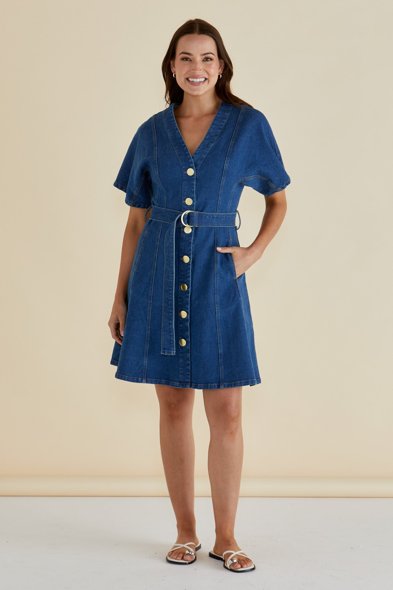 Fiori Denim Dress - Mid Wash