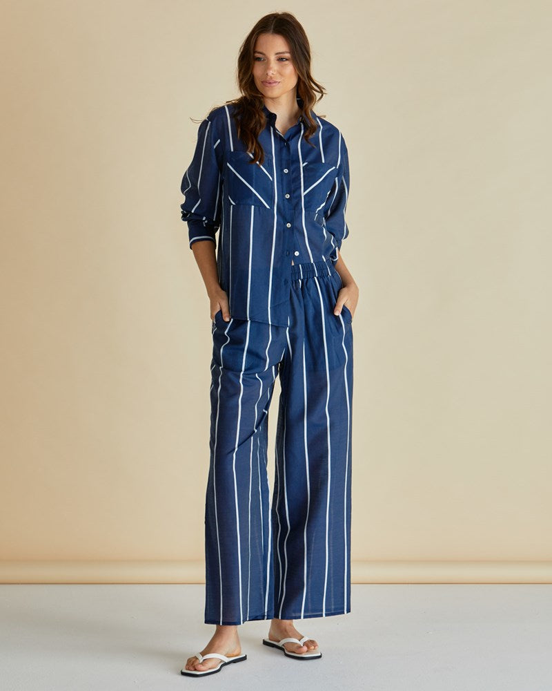 Hayman Shirt - Navy/White Stripe
