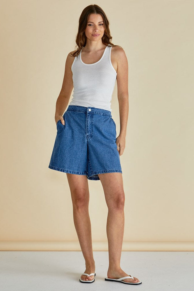 Breeze Relaxed Denim Shorts - Dark Blue