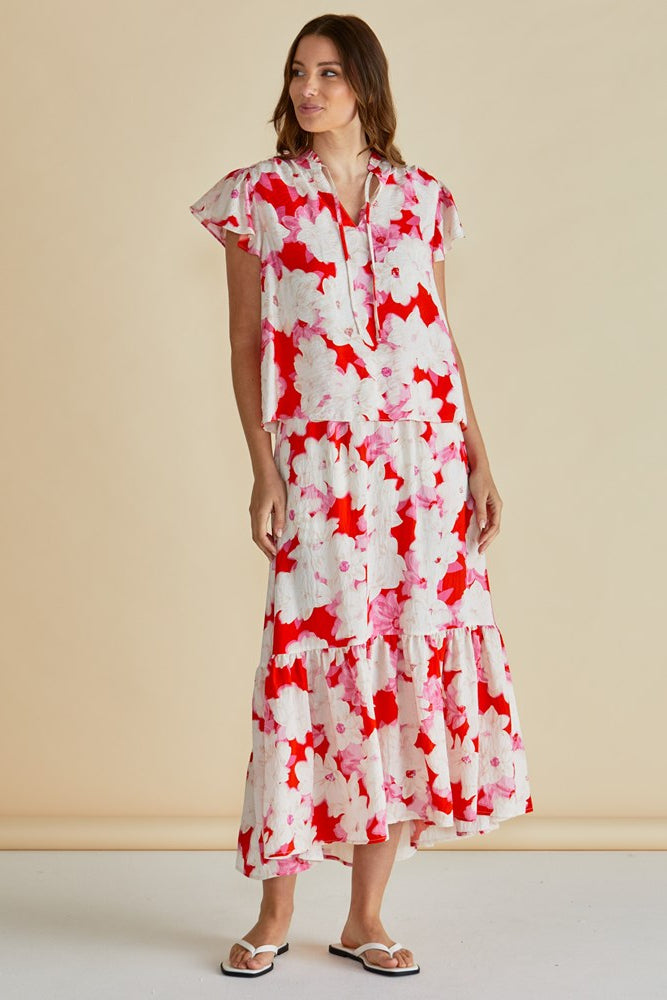 Maggie Skirt - Red Floral Print