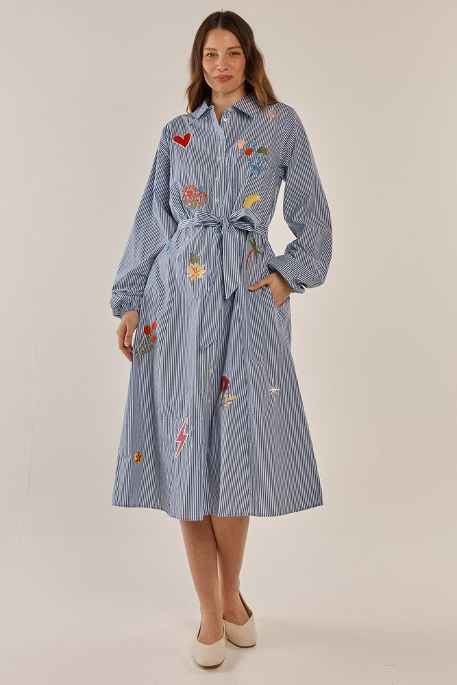 Amelia Shirt Dress - Floral Navy Stripe