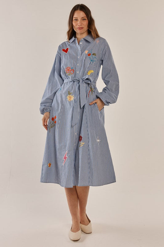 Amelia Shirt Dress - Floral Navy Stripe
