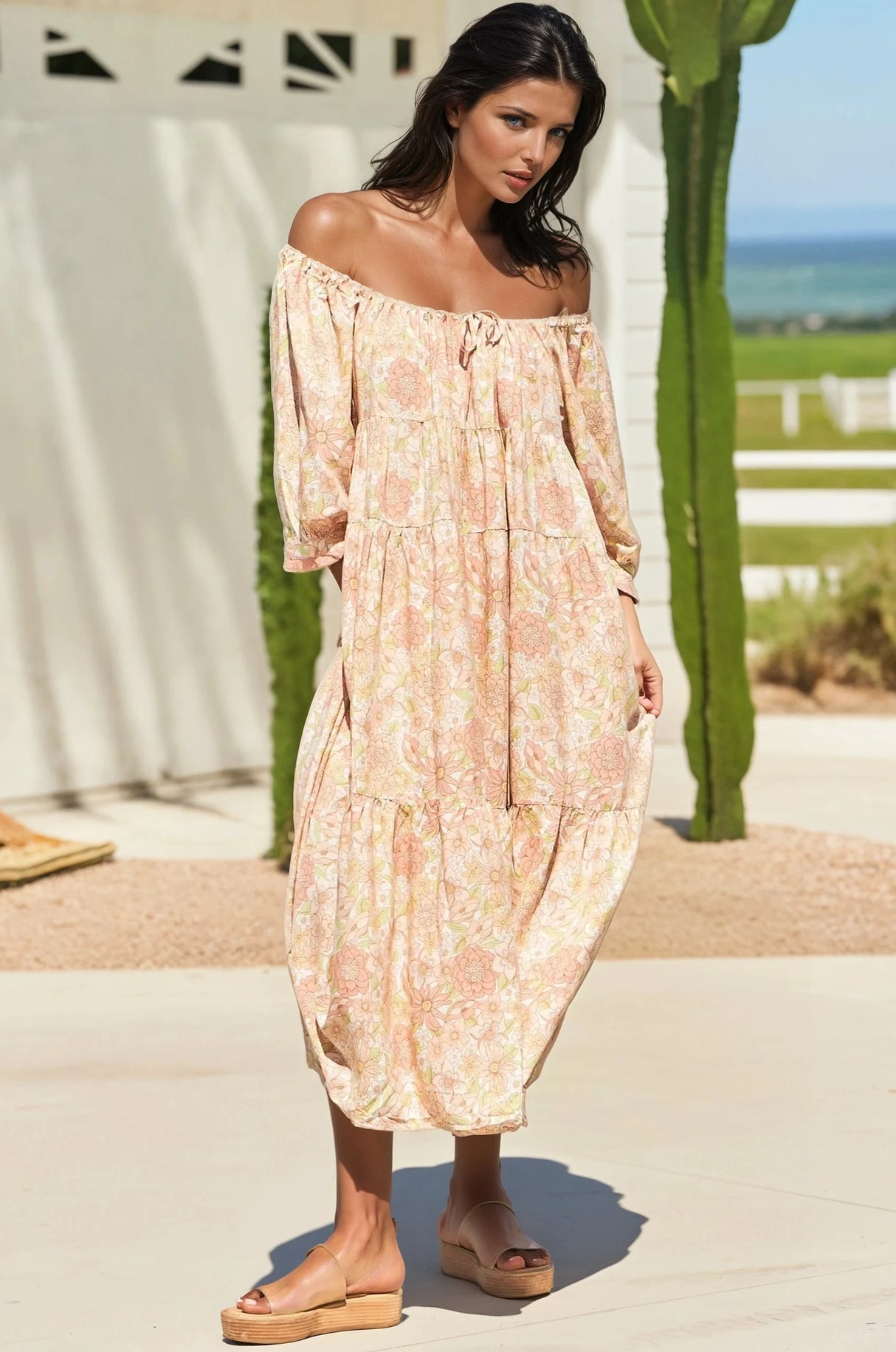 Jaase: Blossom Maxi Dress: Round Neckline With In Tigerlily Print