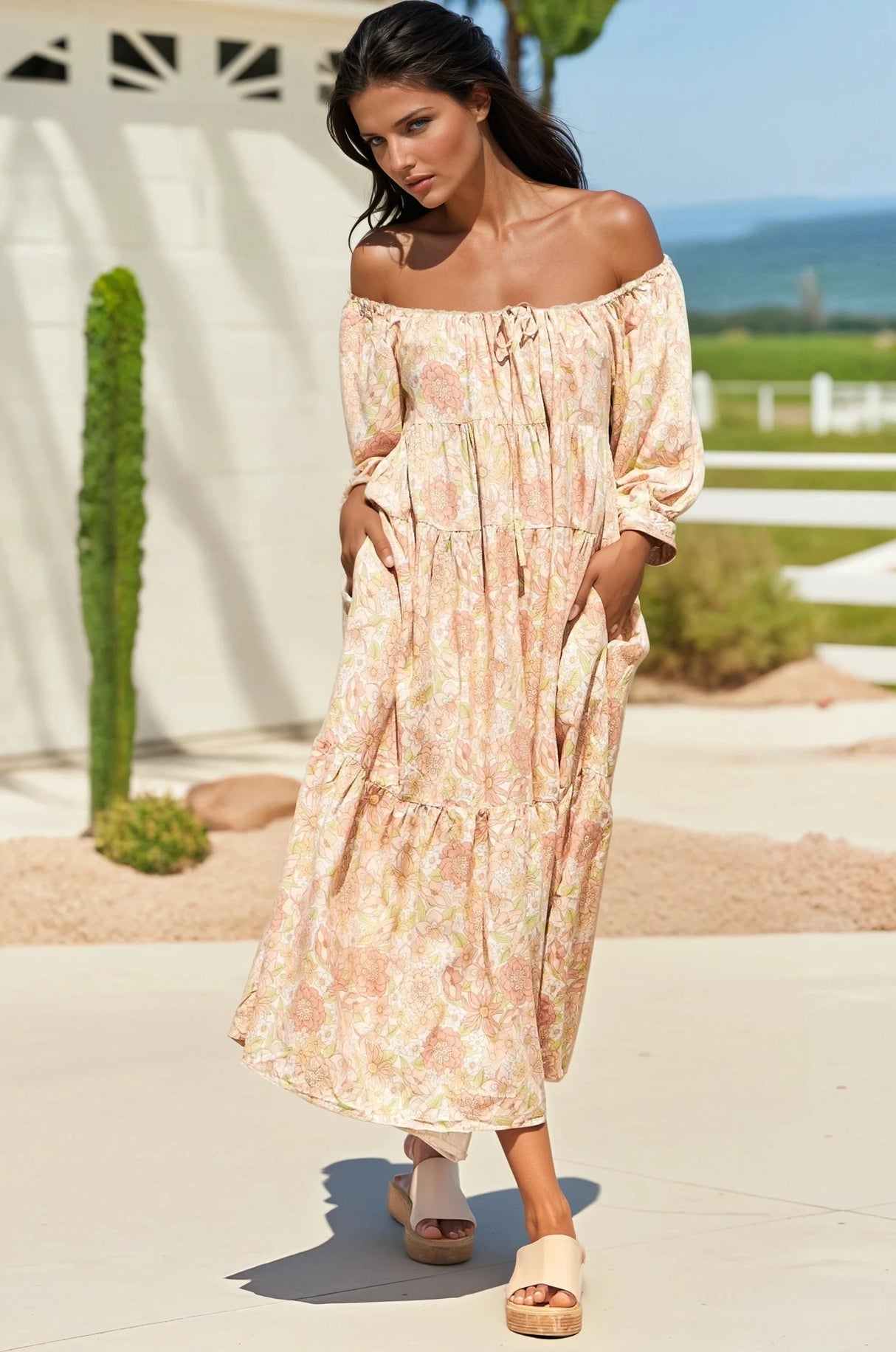 Jaase: Blossom Maxi Dress: Round Neckline With In Tigerlily Print