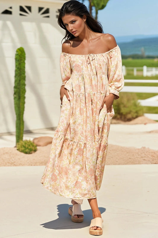 Jaase: Blossom Maxi Dress: Round Neckline With In Tigerlily Print