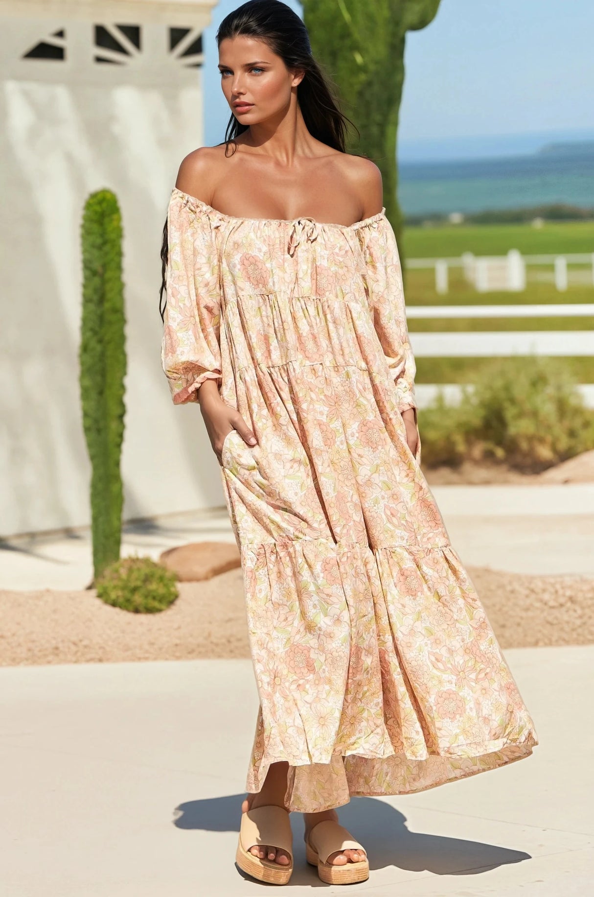 Jaase: Blossom Maxi Dress: Round Neckline With In Tigerlily Print
