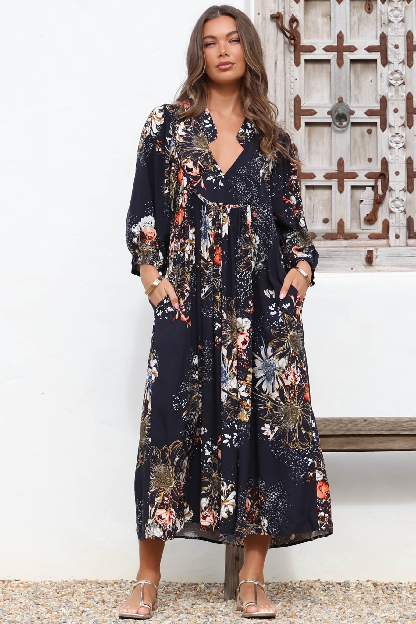JAASE - Boheme Midi Dress: Piping Defined Bust Sli