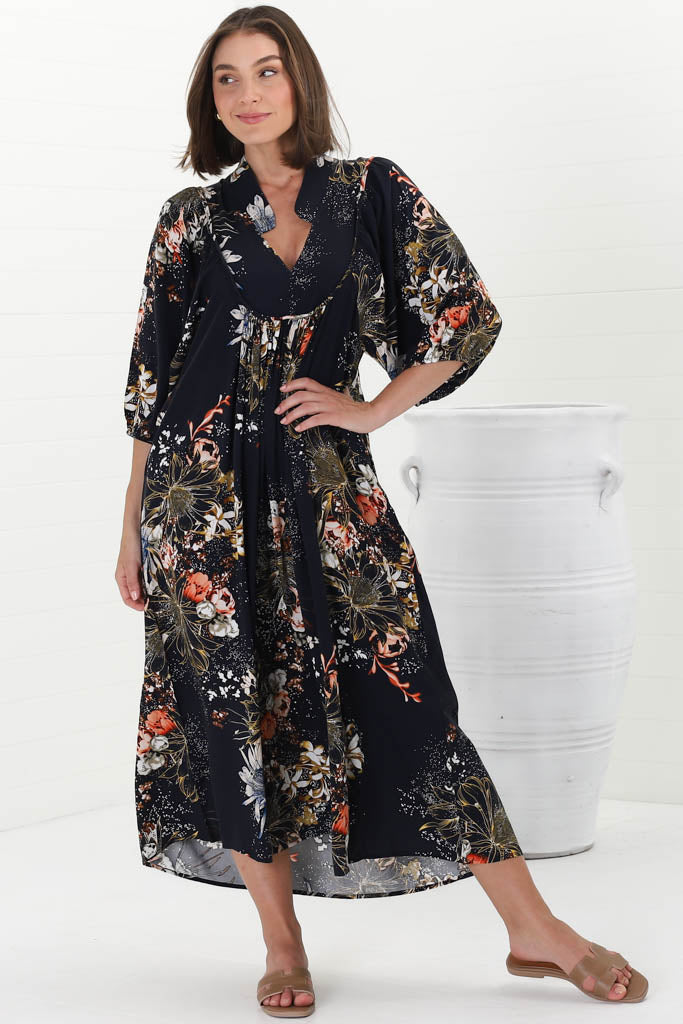 JAASE - Boheme Midi Dress: Piping Defined Bust Sli