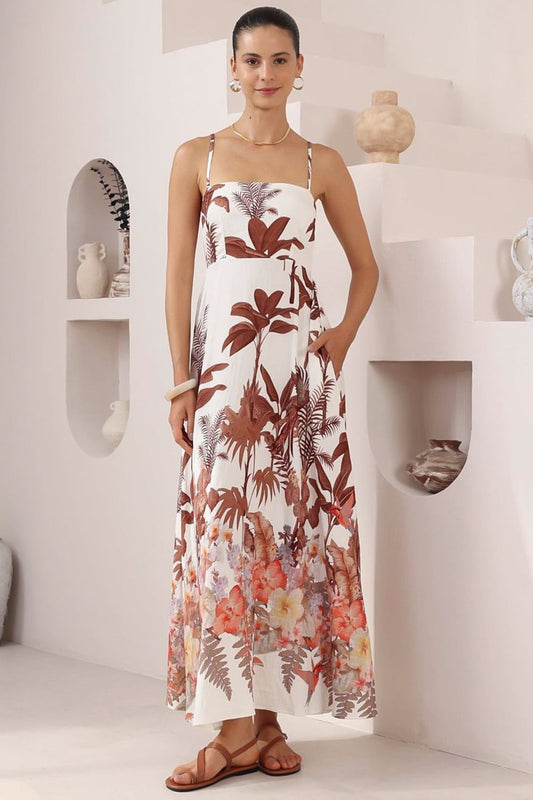 Bonita Maxi Dress: Spaghetti Strap Sun Dress In Azriel Print