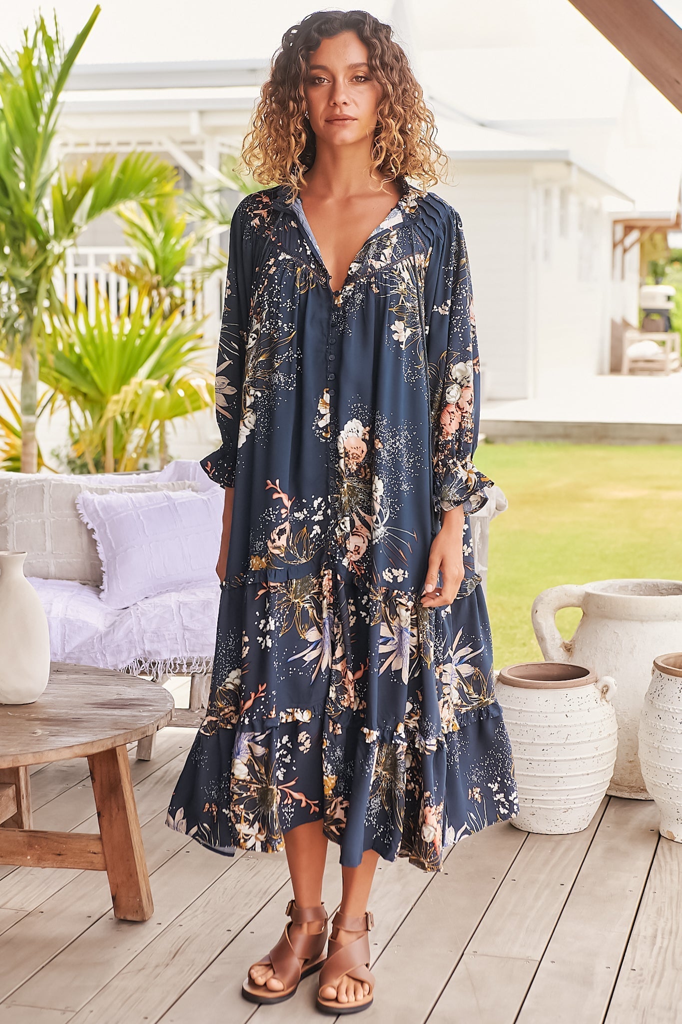 JAASE - Briana Midi Dress: Frill Collar Oversized 