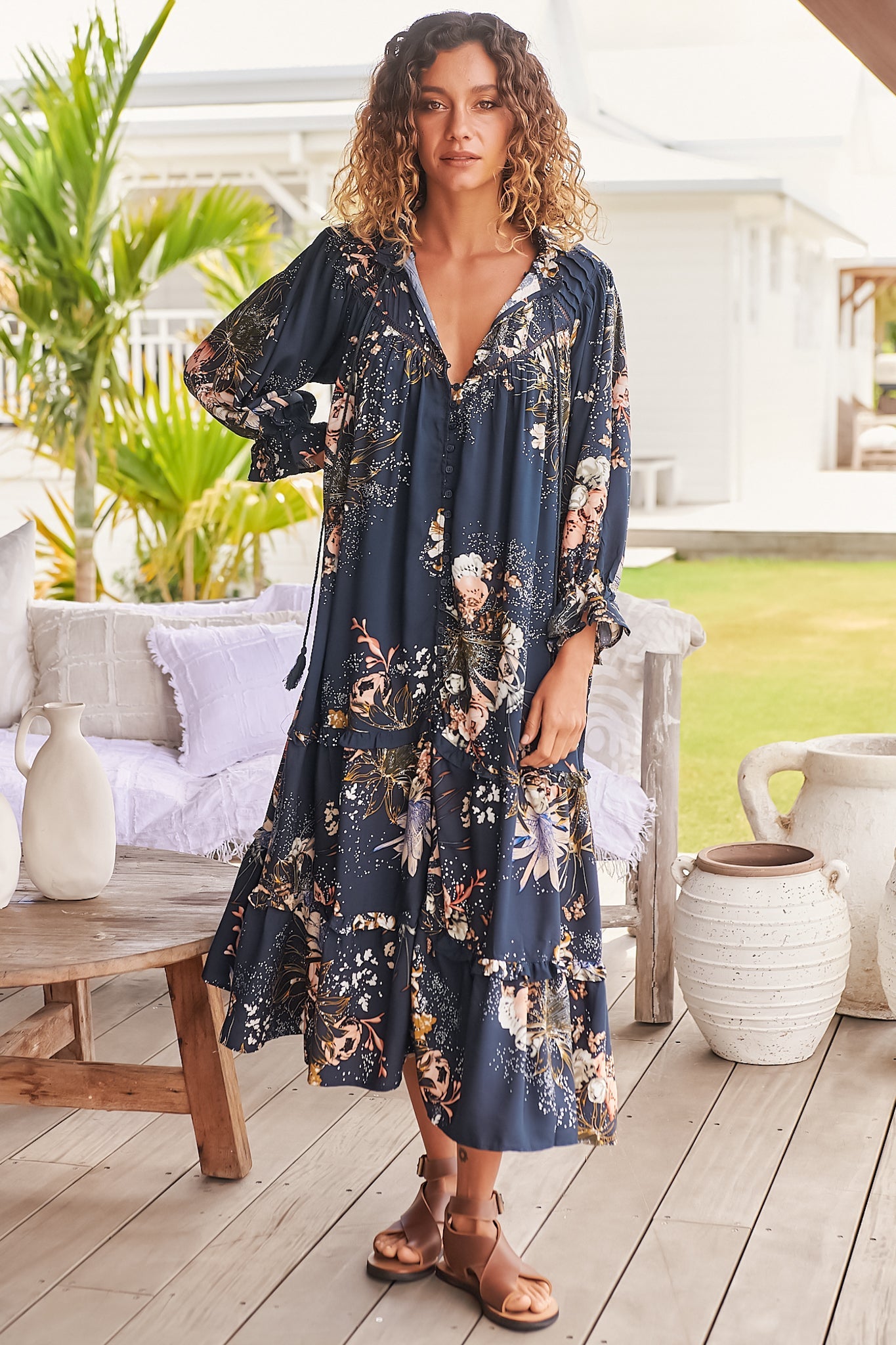 JAASE - Briana Midi Dress: Frill Collar Oversized 