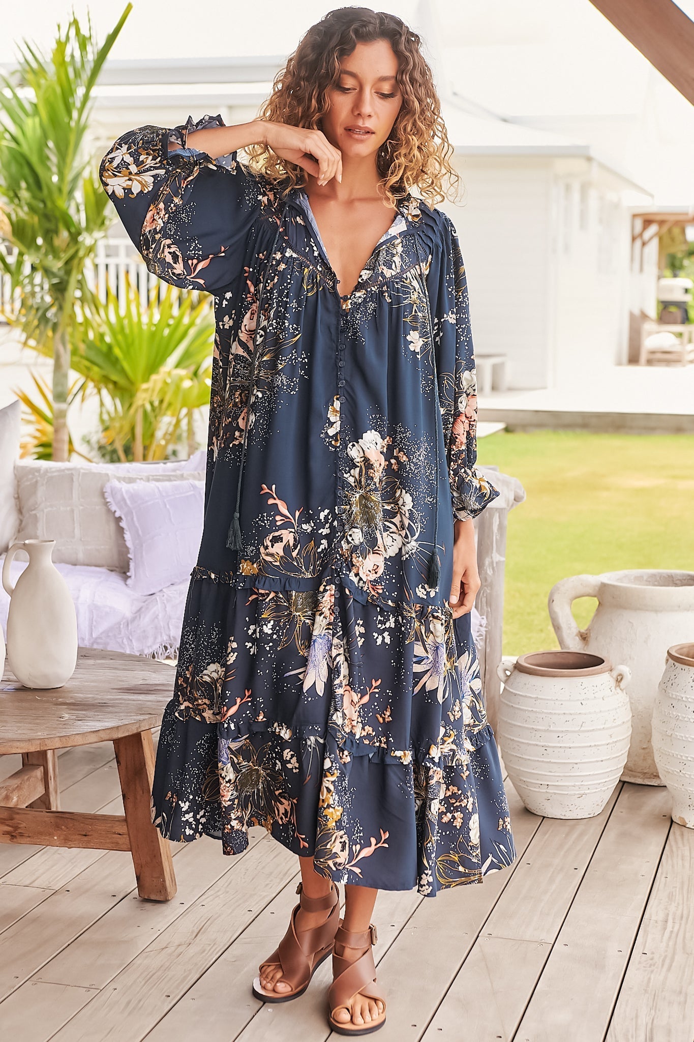 JAASE - Briana Midi Dress: Frill Collar Oversized 
