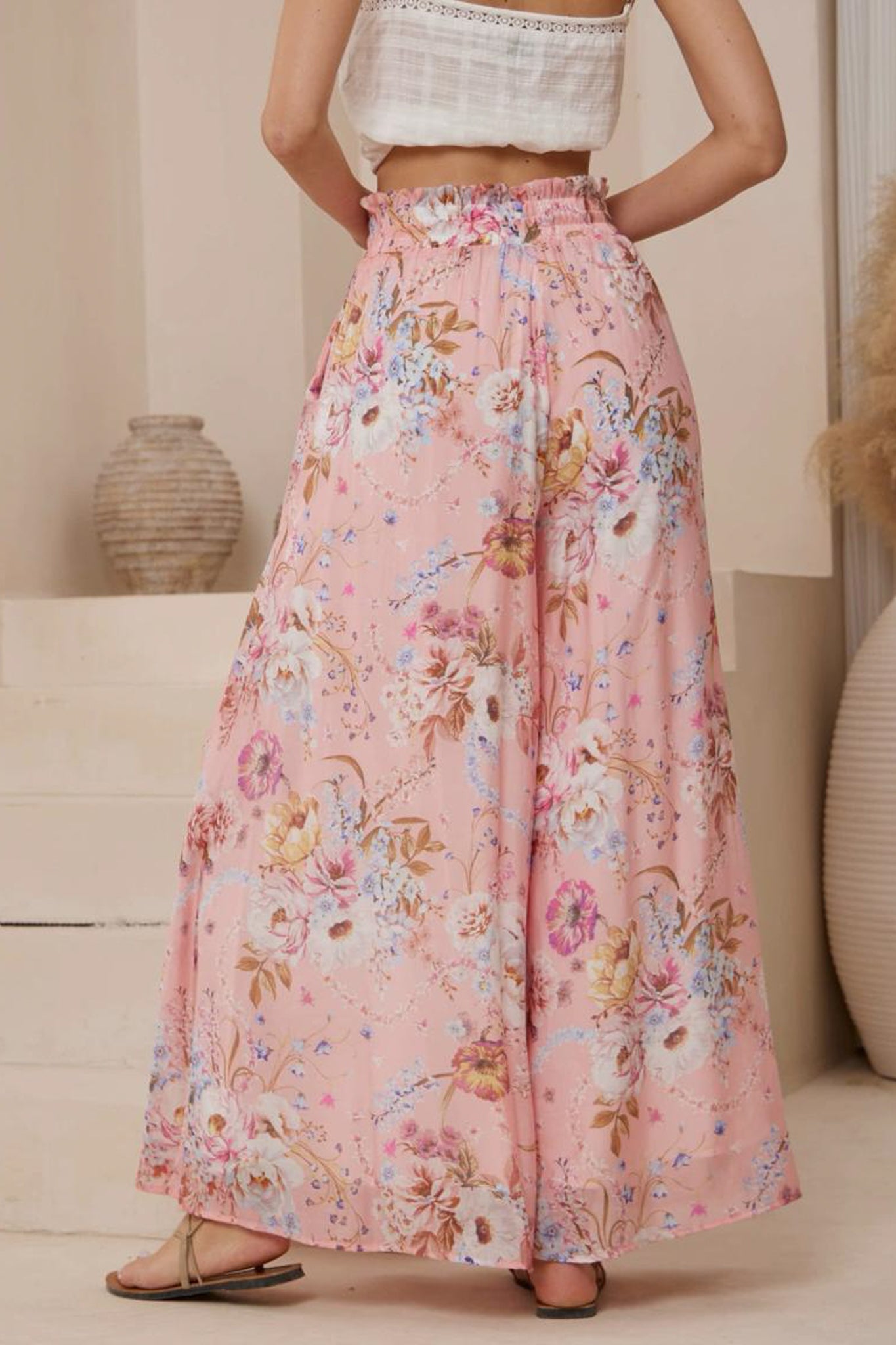 Charli Pants - Paper Bag High Waisted Wide Leg Pants in Ginnee Print