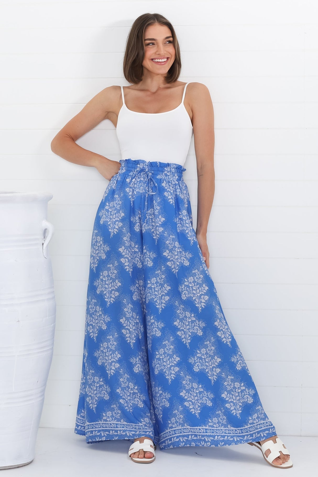 Charli Pants -  Paper Bag High Waisted Wide Leg Pants In Bridgette Print