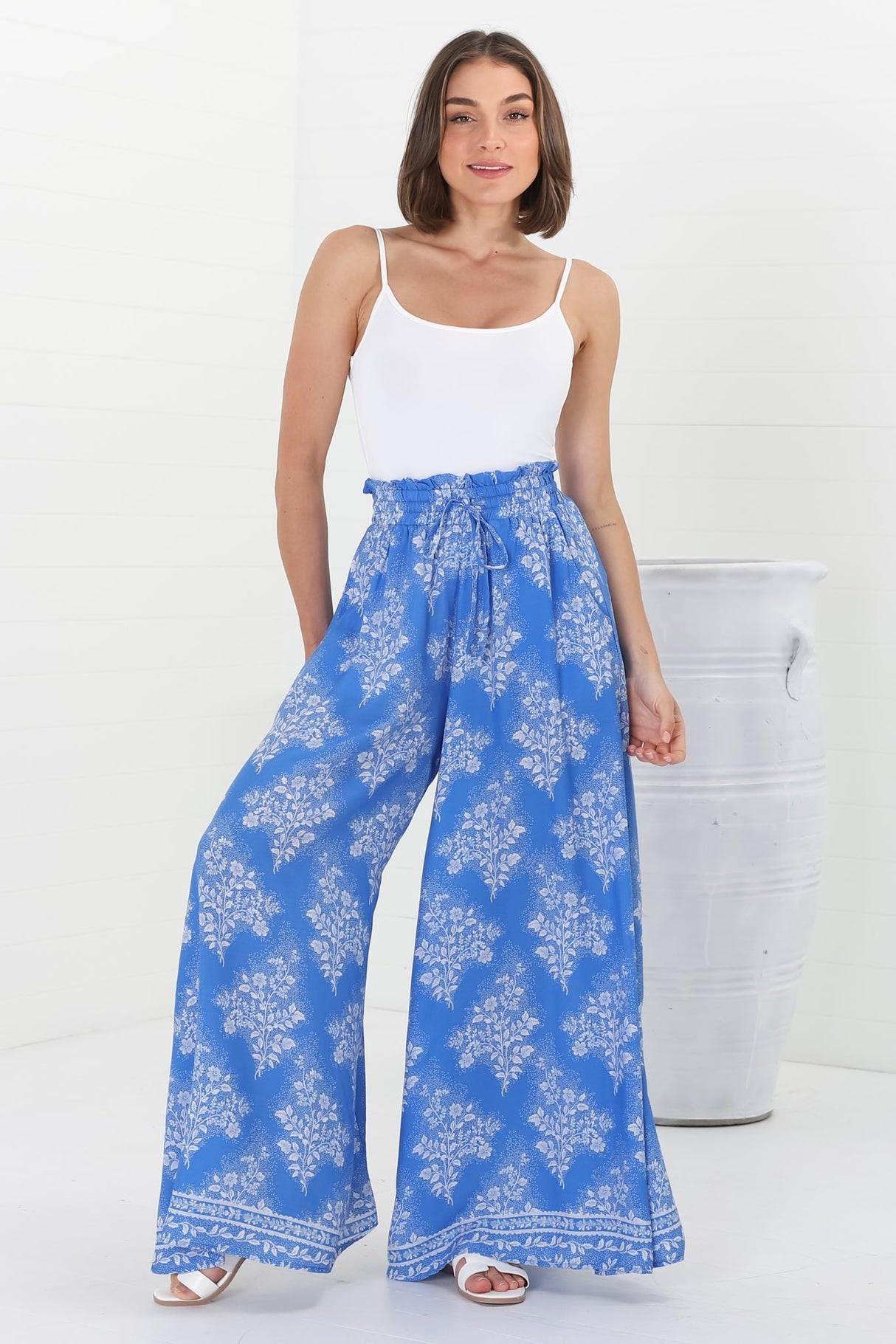 Charli Pants -  Paper Bag High Waisted Wide Leg Pants In Bridgette Print