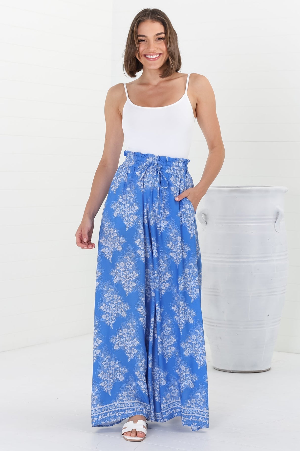 Charli Pants -  Paper Bag High Waisted Wide Leg Pants In Bridgette Print