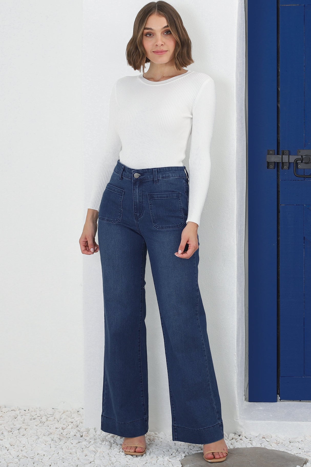 Cindy Wide Leg Jean In Dark Denim