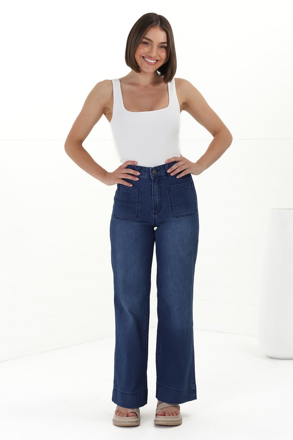 Cindy Wide Leg Jean In Dark Denim