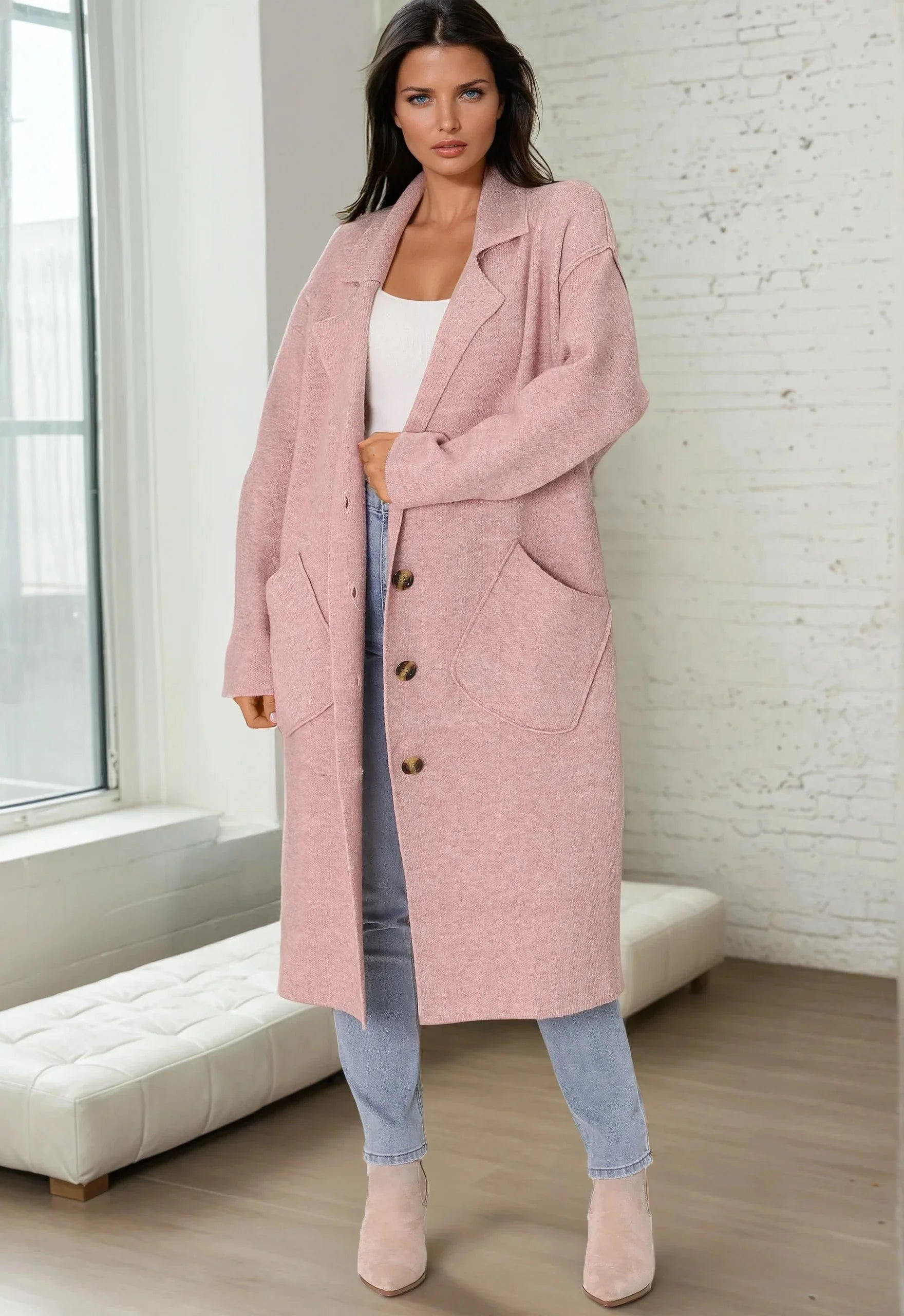 Davie Cardigan - Collared Button Down Coatigan in 