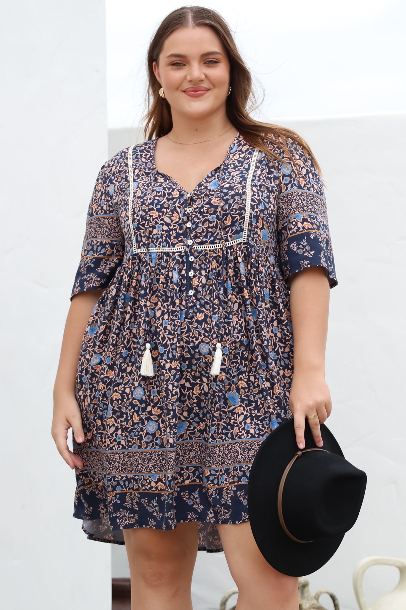 Delany Mini Dress - Short Sleeve Baby Doll Dress in Floral Print