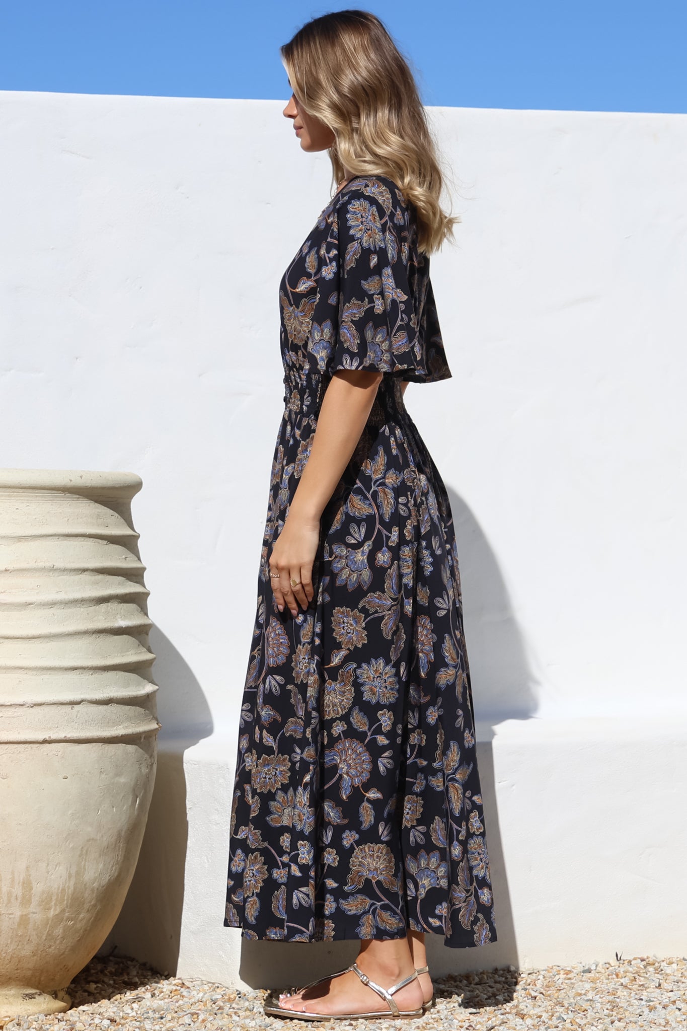 Dulcie Maxi Dress - Cape Sleeve Button-Down Maxi with Pockets in Enchanted Ink Print