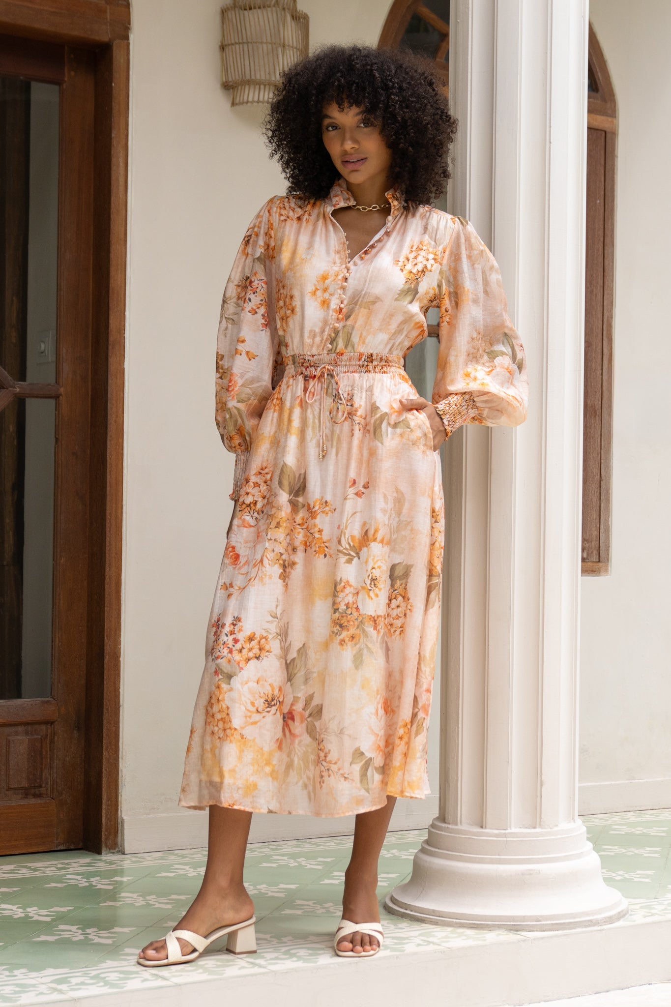 Fiorenza Orange Floral Long Sleeve Maxi Dress