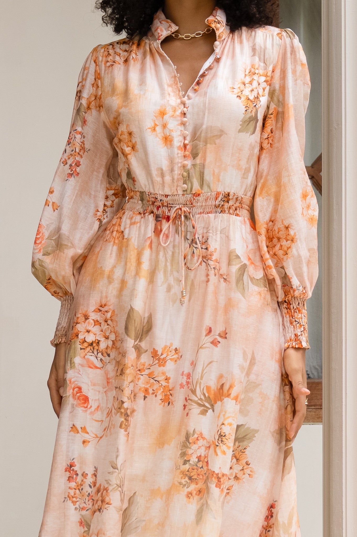Fiorenza Orange Floral Long Sleeve Maxi Dress