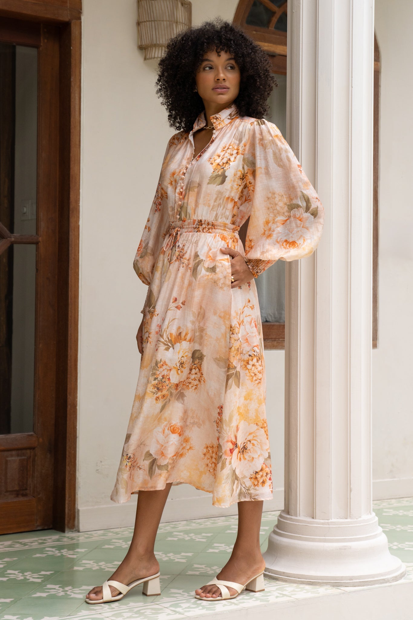 Fiorenza Orange Floral Long Sleeve Maxi Dress