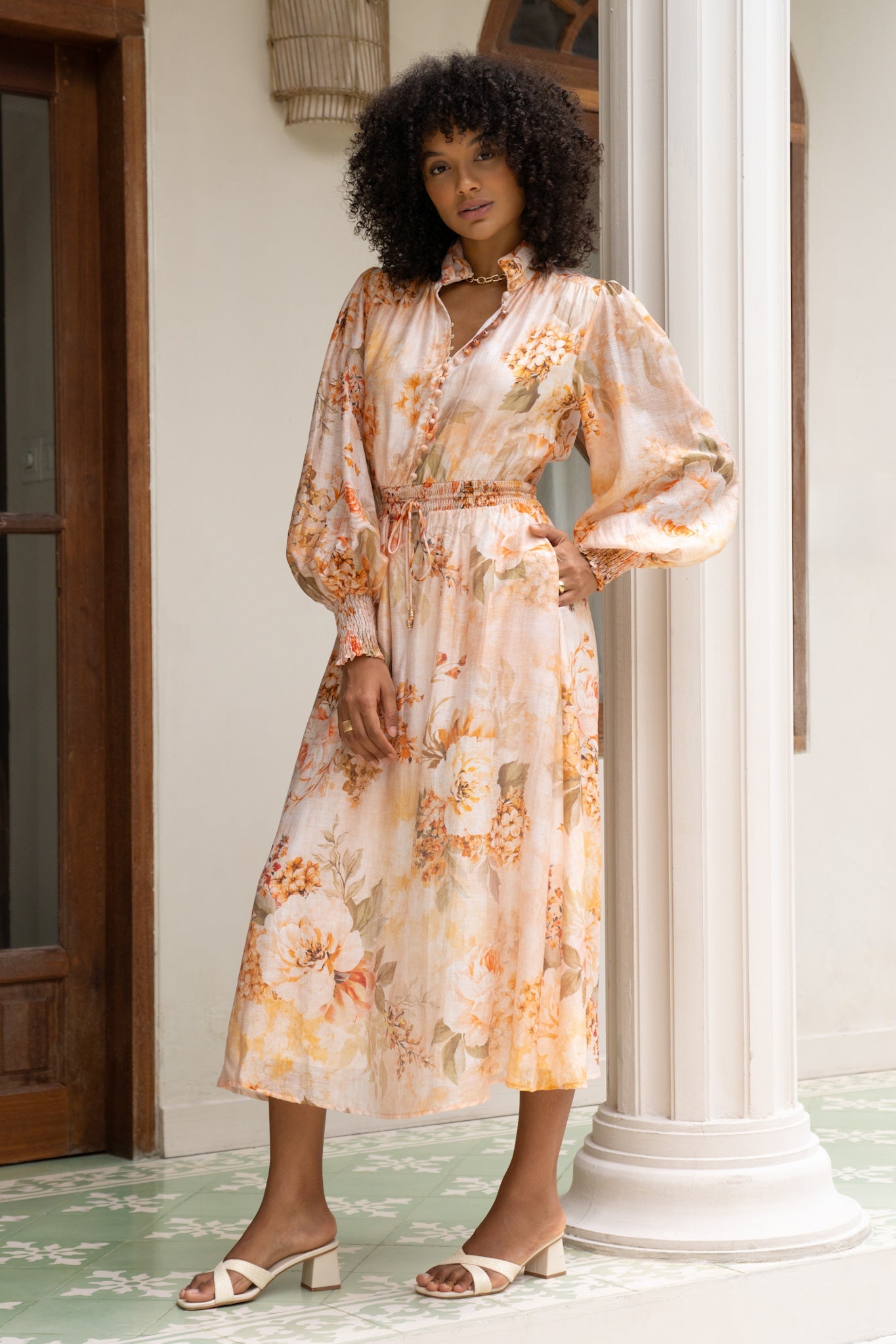 Fiorenza Orange Floral Long Sleeve Maxi Dress