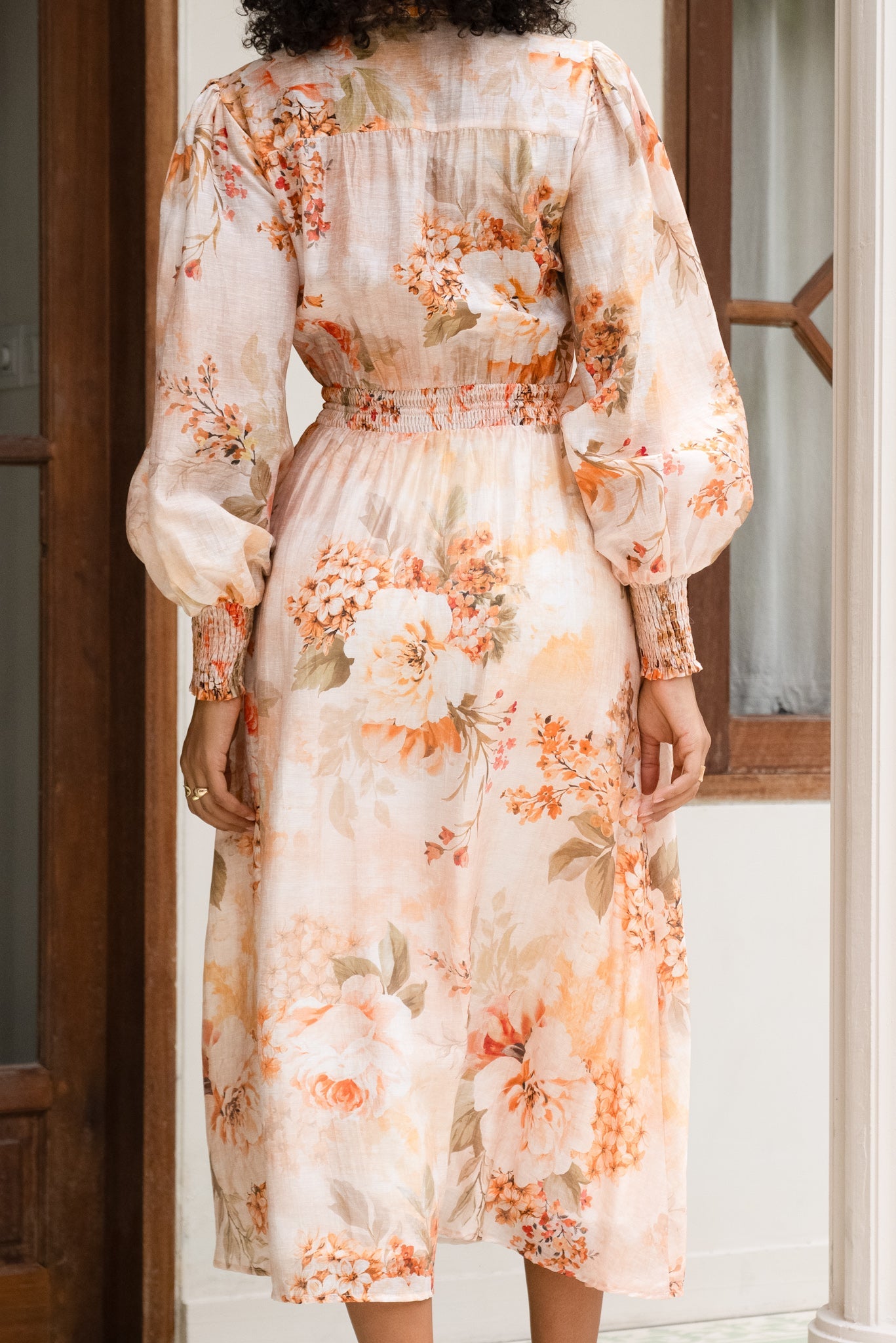Fiorenza Orange Floral Long Sleeve Maxi Dress
